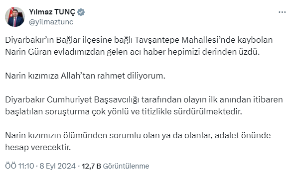 Bakanların Narin mesajında dikkat çeken ortak nokta! Üçü de aileye başsağlığı dilemedi